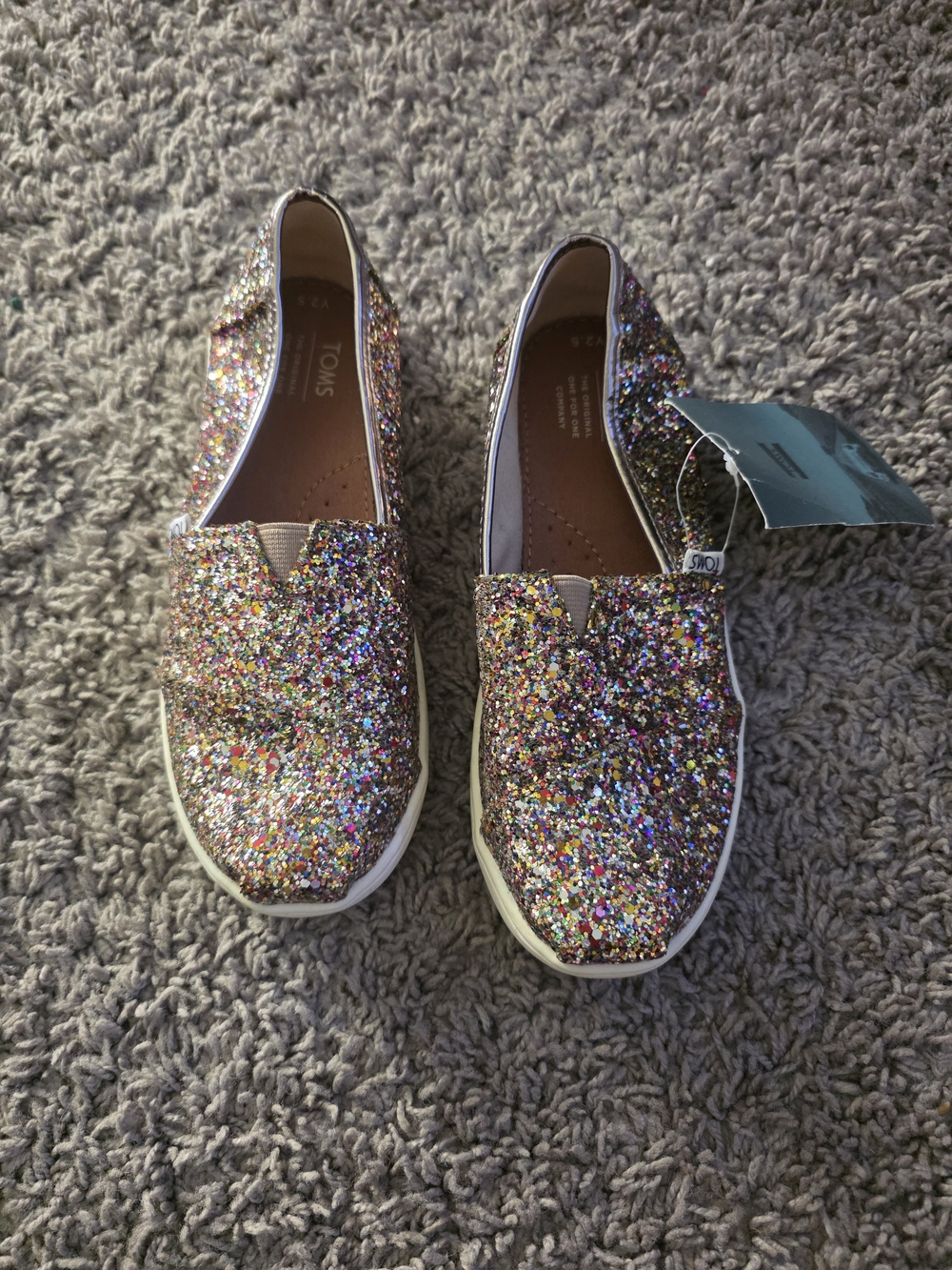 TOMS Kids Glitter Slip-On Moccasins in Multicolor Sparkle